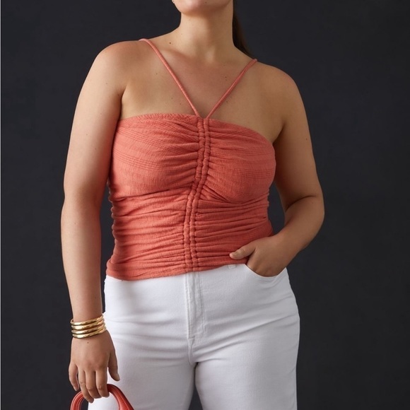 ANTHROPOLOGIE Pilcro Ruched Ribbed Halter Coral Size XL NEW - Picture 2 of 7